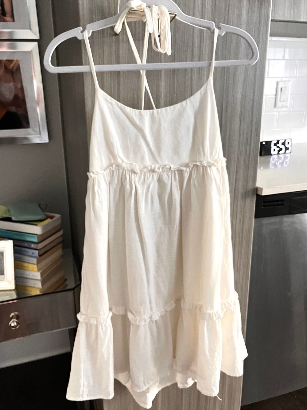 perfect linen casual dress! double lined tiered flowy mini
